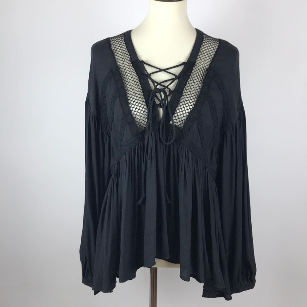 Free People Grey Peasant Top